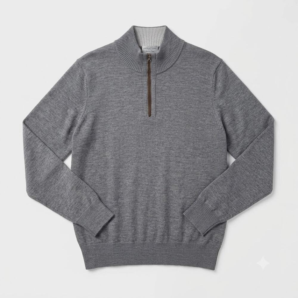 Jack Stone Thomas Dean Extra Fine Merino Wool 1/4 Zip Sweater Gray Mens Large